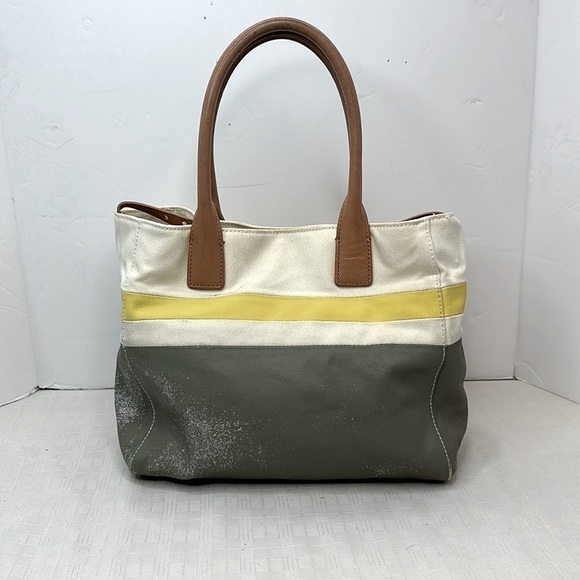 Tory Burch logo color block canvas with leather trim tote - Picture 3 of 9